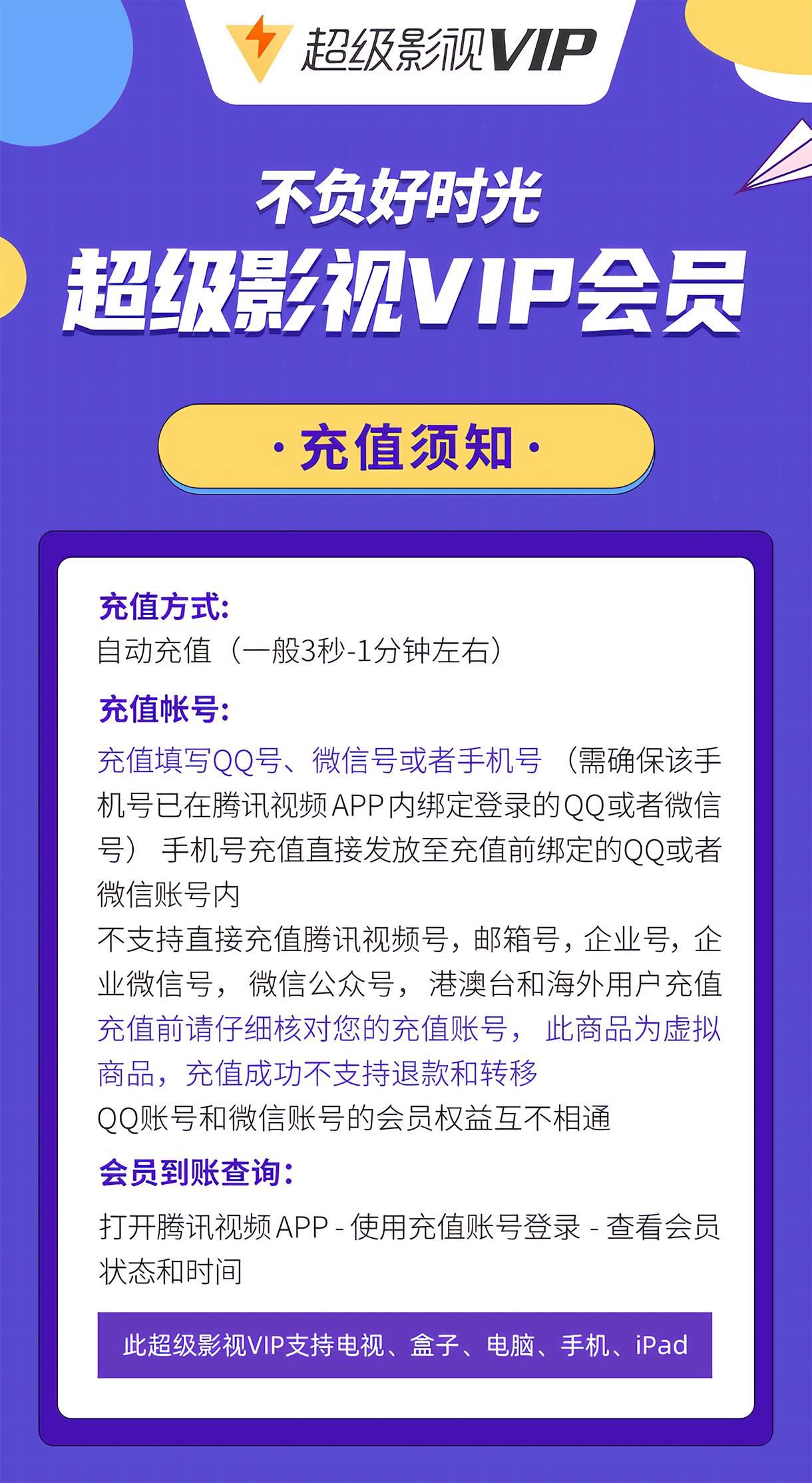 腾讯视频VIP短信充值